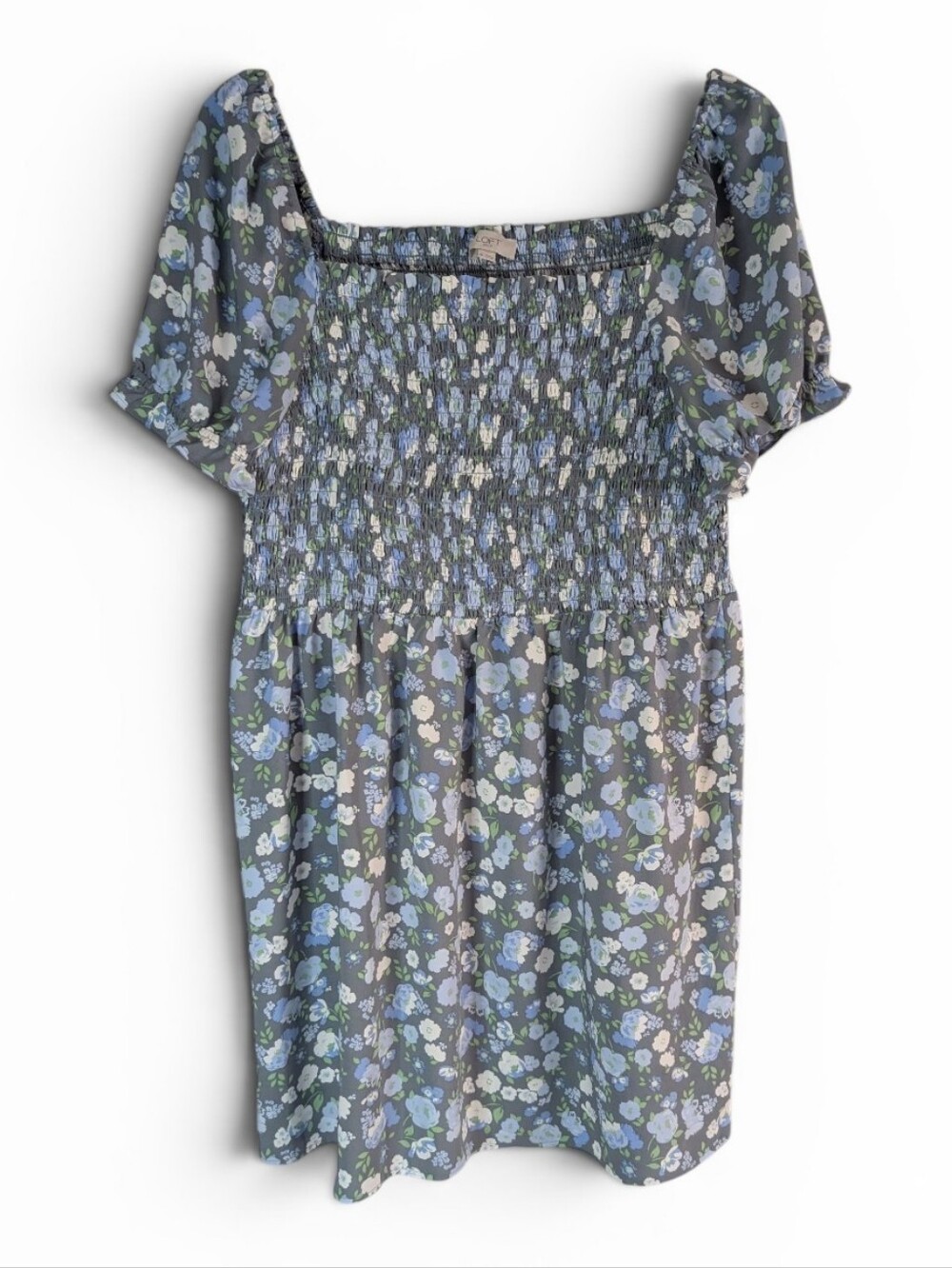 LOFT Smocked Blue Floral Knit Tunic Dress Sz.XL